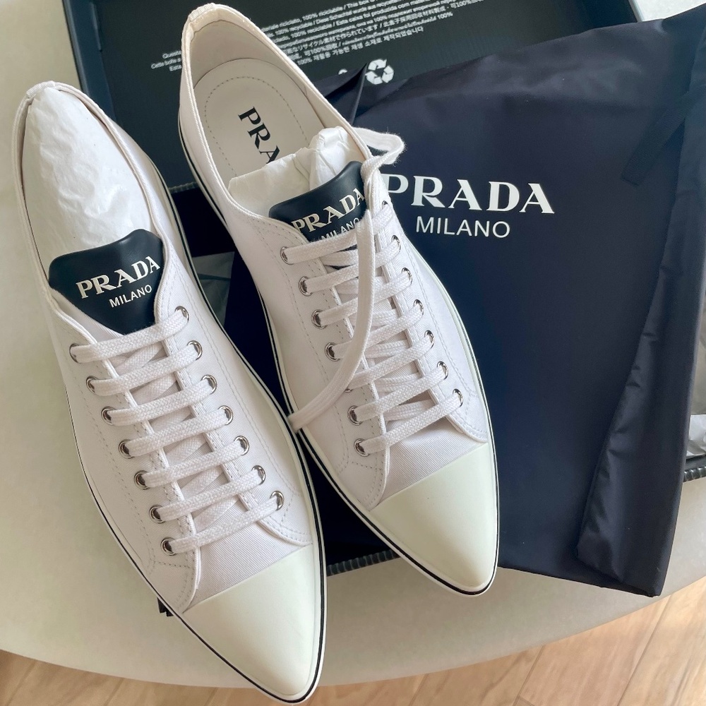 Prada Point-Toe Canvas Sneakers (US10)